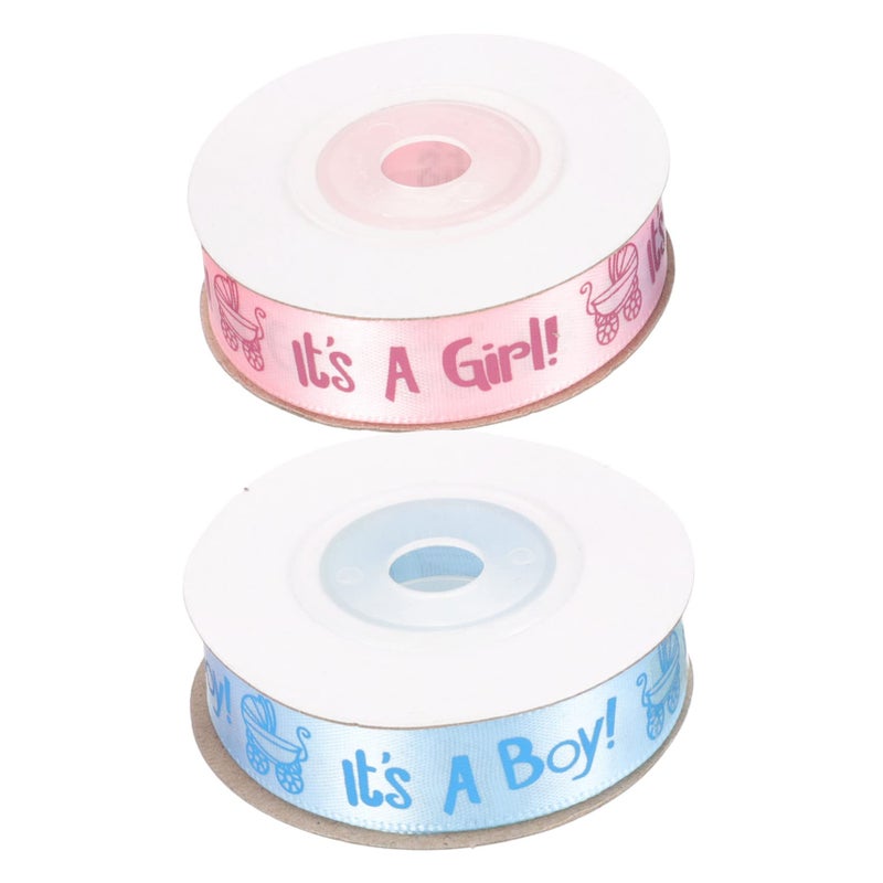 CORHAD Baby Shower Satin Ribbon Set 2 Rolls Baptism Wrapping Ribbon for Its a Boy Girl Gender Reveal Party Decoration DIY Crafts